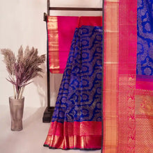 Load image into Gallery viewer, Kanjivaram Violet Silk Saree with Rose