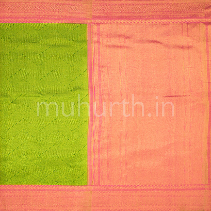 Kanjivaram Elaichi Green Silk Saree with Light Pink