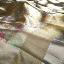 Load image into Gallery viewer, Kanjivaram Silver Grey Meenakari Tissue Silk Saree