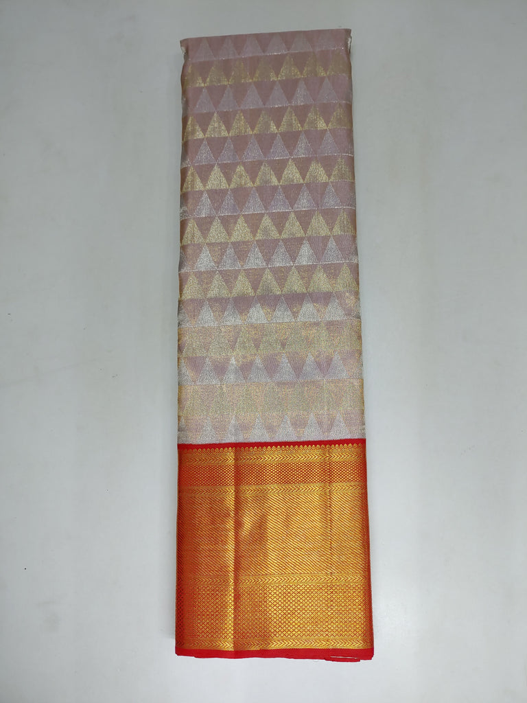 Light Pink Pure Tissue Kanjivaram Silk Saree with Bright Red
