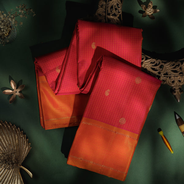 Red Pure Zari Kanjivaram Silk Saree with Orange