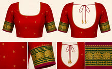 Load image into Gallery viewer, Red Pure Zari Kanjivaram Silk Saree with Dark Magenta and Green Getti Pettu Border