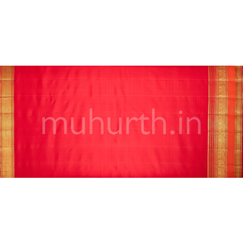 Elaichi Green Kanjivaram Silk Saree with Red