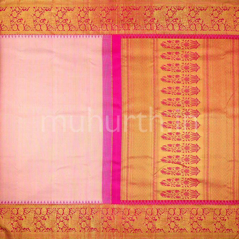 Kanjivaram Pastel Pink Silk Saree with Rose