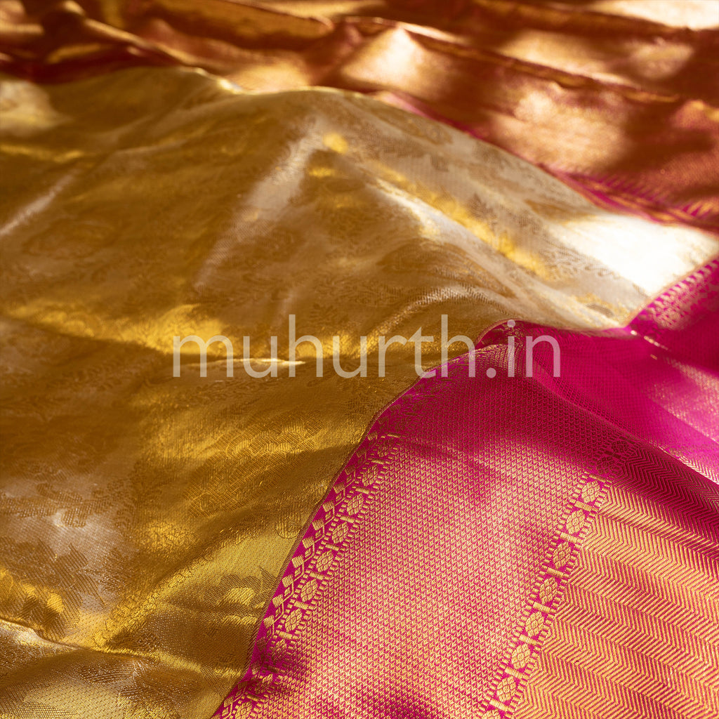 Kanjivaram Tissue Off-White Silk Saree with Rose