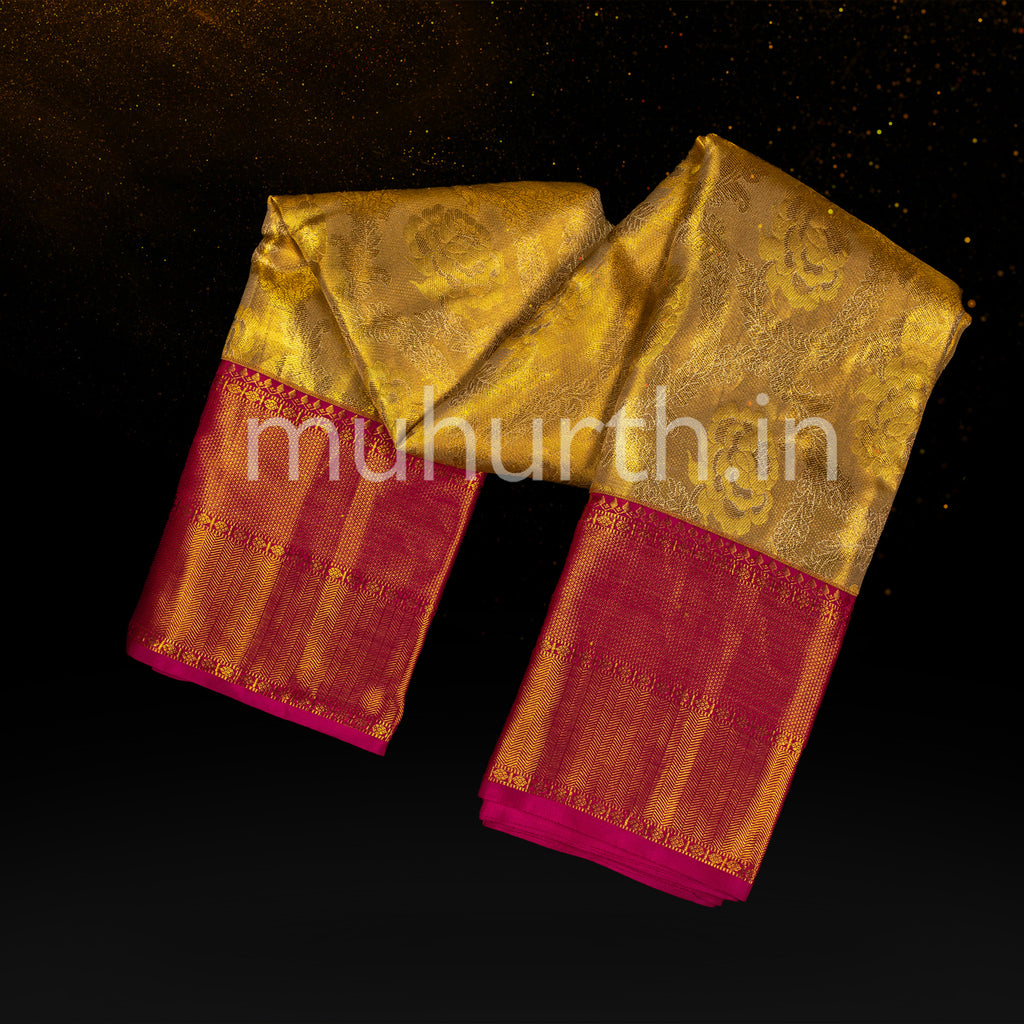 Kanjivaram Tissue Off-White Silk Saree with Rose