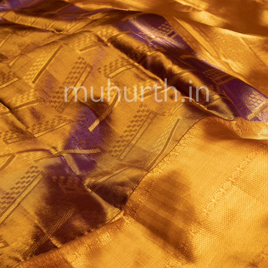 Kanjivaram Tissue Violet Silk Saree with Golden Mustard