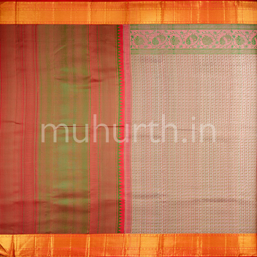 Kanjivaram Rainforest Grey Silk Saree with Red