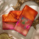 Kanjivaram Orange Silk Saree with Magenta