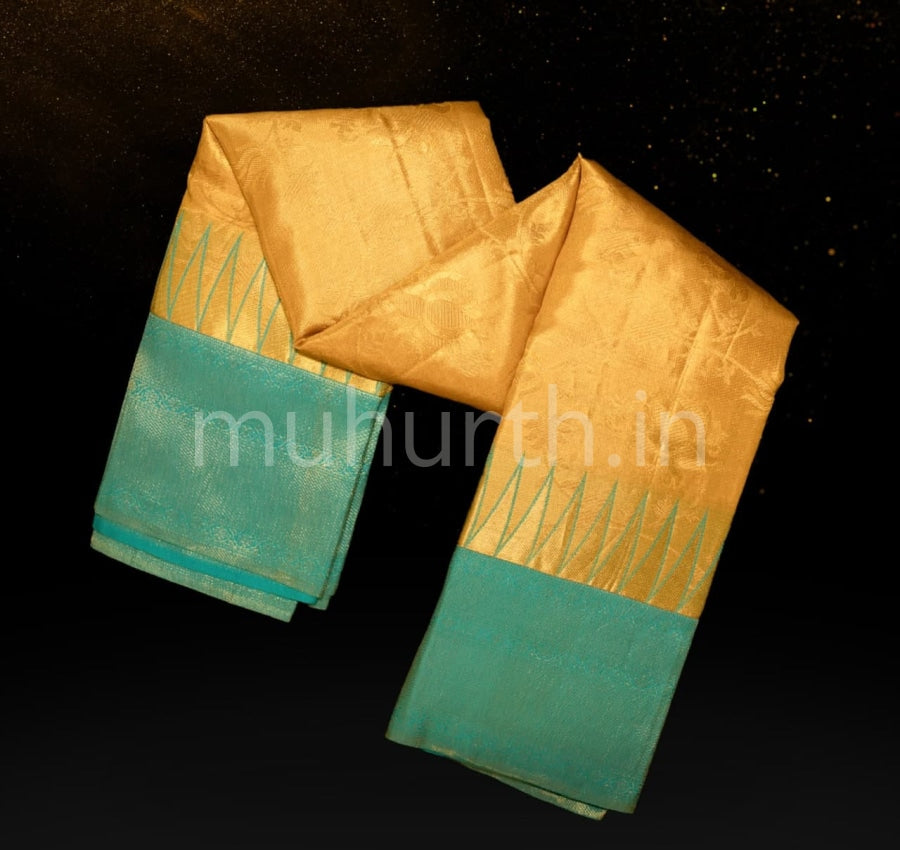 Kanjivaram Tissue Mustard Yellow Silk Saree With Rexona Green