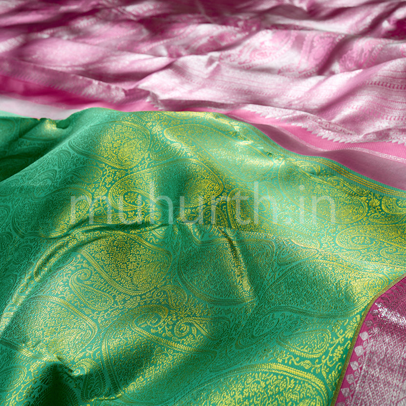 Kanjivaram Rexona Green Silk Saree with Peach