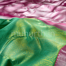 Load image into Gallery viewer, Kanjivaram Rexona Green Silk Saree with Peach