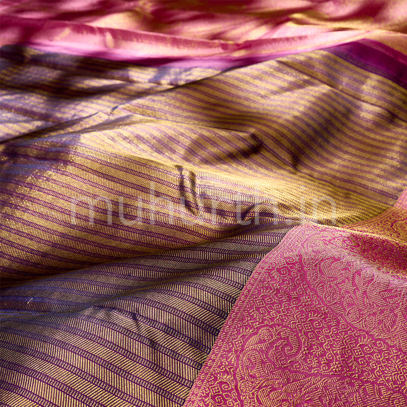 Kanjivaram Magenta Silk Saree with Pink