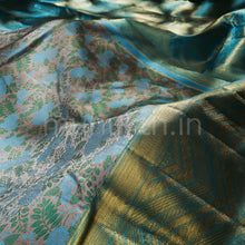 Load image into Gallery viewer, Kanjivaram Floral Dull Olive Silk Saree with Rexona Green