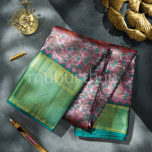 Load image into Gallery viewer, Kanjivaram Woven Kalamkari Pink Silk Saree with Rexona Green